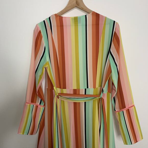 We Are LEONE Contrast Maxi Cardigan Striped Tie Dress Womens Large Medium Silk - Picture 10 of 16